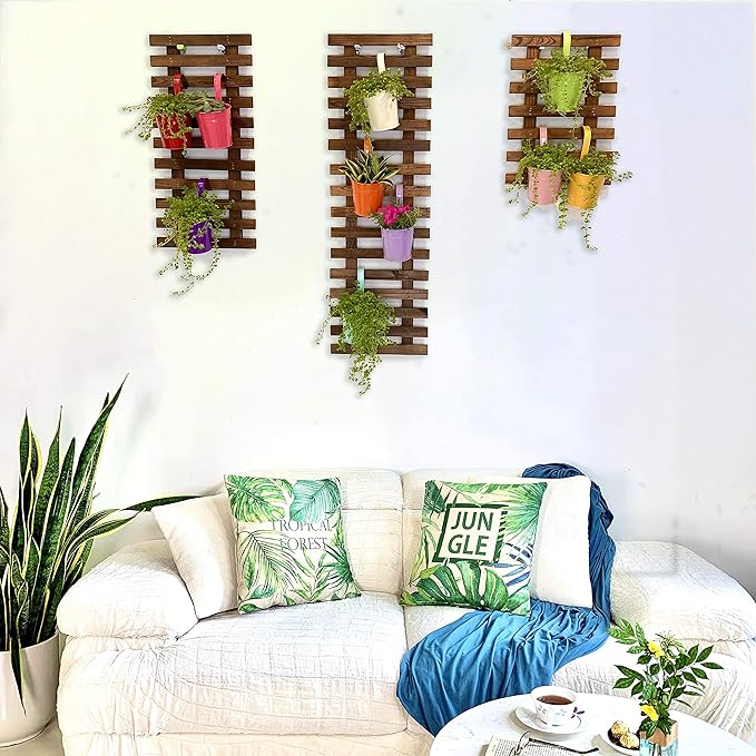 ShopLaLa Wall Planter – 3 Pack Wooden Hanging Planter for Indoor Plants, Air Plant Succulent Holder, Live Vertical Garden Large Wall Mounted Plant Stand Decor for Christmas 15.7 + 23.6 + 35.4 Inch
