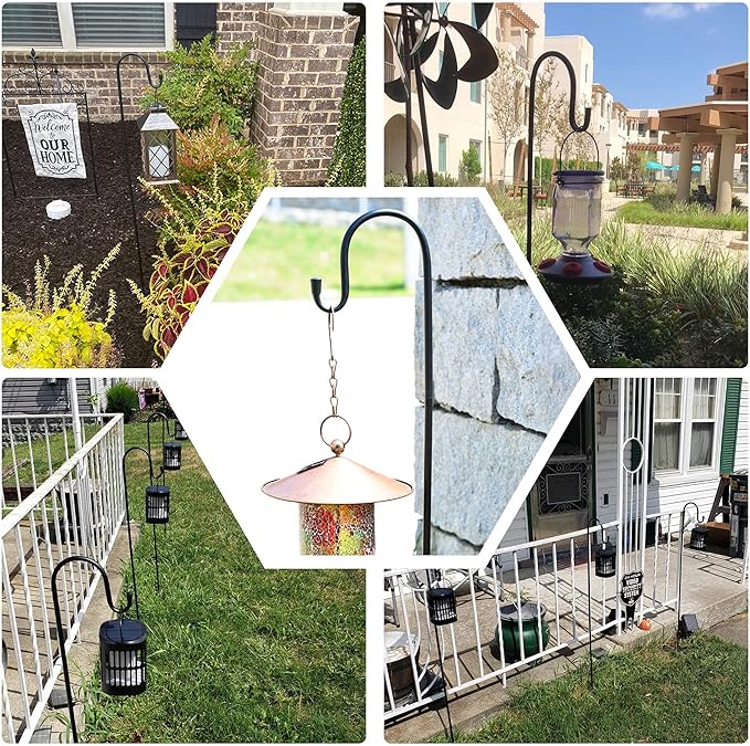 Ottsuls Bird Feeder Pole, 45 INCH Heavy Duty Shepherds Hooks for Outdoor with 5 Prong Base, Adjustable Stand Hanger for Garden Plant, Hummingbird Feeder, Lantern, Hanging Wedding Decor (1 Pack)