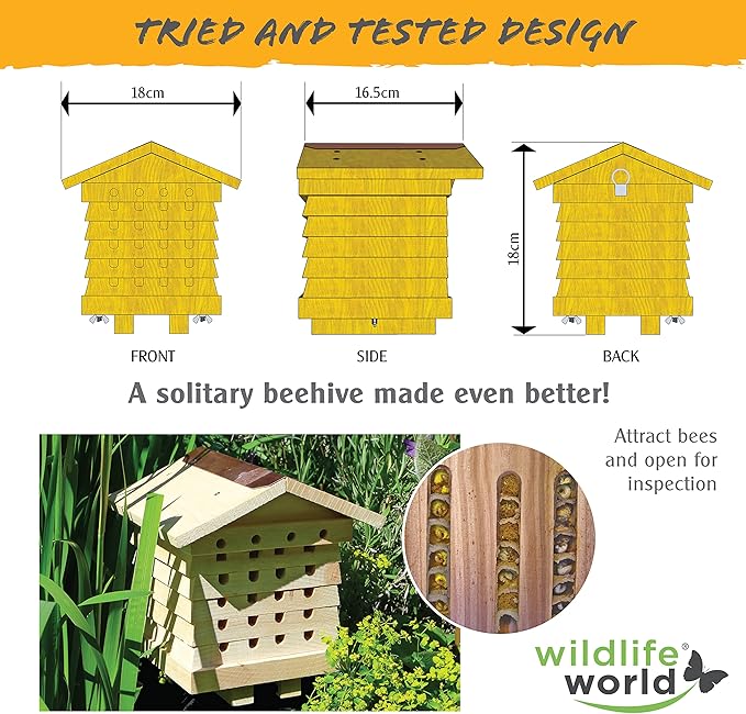 Wildlife World Interactive Wooden Bee House - Pollinator Bee Management System