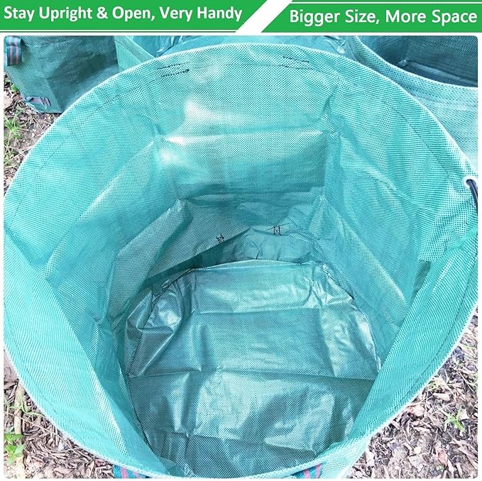 Professional 2-Pack 63 Gallon Lawn Garden Bags Big (D31,H19 in) Yard Waste Bags with Gardening Gloves for Reusable Leaf Bag,Garden Trash Containers,Lawn Weeds,Grass Clippings,Yard Debris Bag 4 Handles