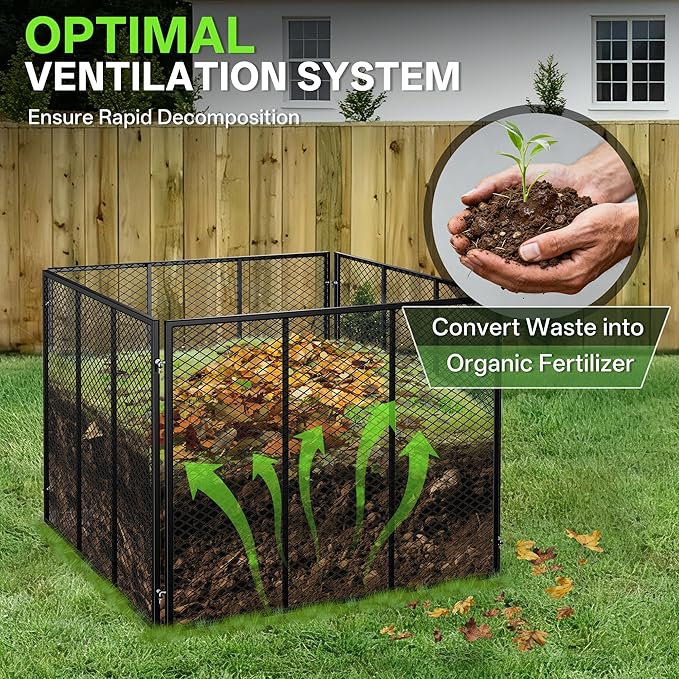Large Compost Bin, 172 Gallon Metal Wire Mesh Composter for Outdoor, Waterproof Composting Bin with Rust-Proof Coating, Easy Assembly Compost Bin for Garden, Yard, Kitchen Waste, Leaves, 37x37x30 in