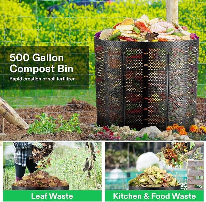 VIVOSUN 500 Gallon Outdoor Compost Bin and Compost Thermometer, 20 Inch Backyard Soil Thermometer with Stainless Steel Dial for Composting Bins, Outdoor Gardening and Planting (0-200°F)