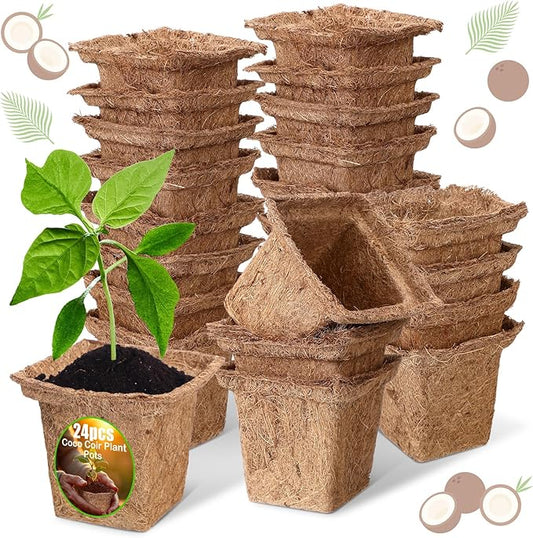 24pcs Coco Coir Plant Pots Biodegradable Seed Starter Cups, Coco Peat Seedling Cups Plant Nursery Cup Organic Coir Peat Pots for Seedlings, Herbs, Indoor/Outdoor Gardening