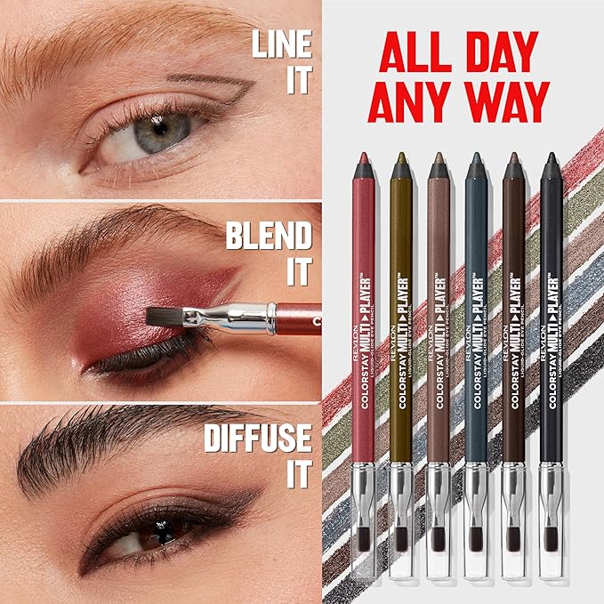 REVLON ColorStay Multiplayer Liquid-Glide Eye Pencil, Multi-Use Makeup With Blending Brush, Blends Then Sets, Creamy Texture, Waterproof, Smudge-proof, Longwearing, 403 Glitch Effect, 0.03 Oz