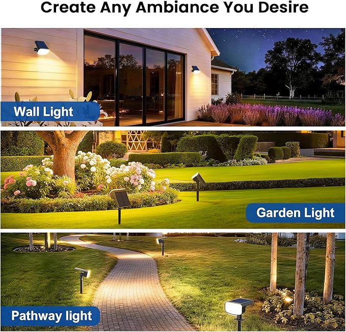 Solar Lights Outdoor Waterproof IP65, Super Bright LED, 3000K 2 Lighting Modes, Solar Powered Yard Garden Solar Spot Lights for Outside Landscape Auto On/Off -4 Pack