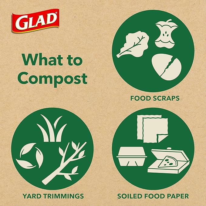 Glad Trash Bags, Kitchen Compost Bags 2.6 Gallon Garbage Bags, 100% Compostable Bag, Febreze Lemon, 44 Count (Package May Vary), Light Yellow
