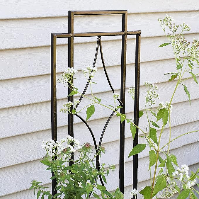 Sunnydaze 2-Piece Chic Diamonds Garden Trellis for Climbing Plants - Outdoor Decorative Metal Flower Trellis - 48-Inch Tall - Black