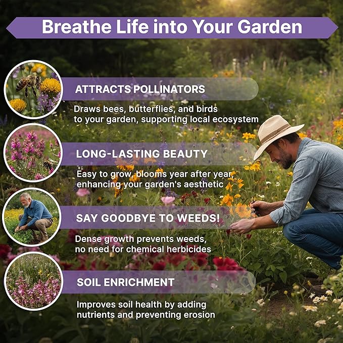 Organo Republic 23 Wildflower Seeds Annual & Perennial Mix for Indoor & Outdoors, Attract Birds & Butterflies 25,000+ Non-GMO, Heirloom Garden Seeds, 1oz Packet for Growing Wild Flowers