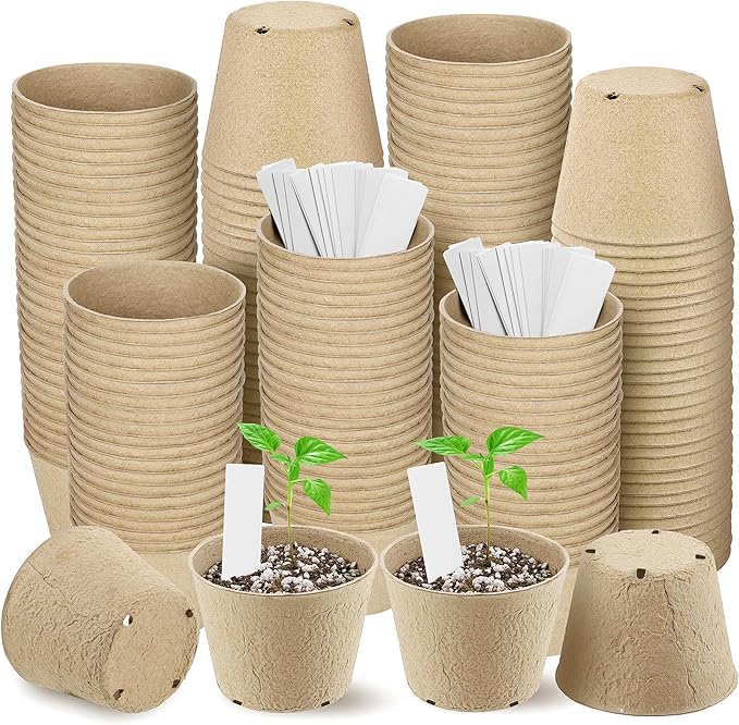 160 Pieces Peat Pots Seed Starters 4 Inch Peat Pots Round Biodegradable Seed Starting Pots with 160 Plant Labels, Planter Nursery Pots with Drainage Holes for Vegetable Seed
