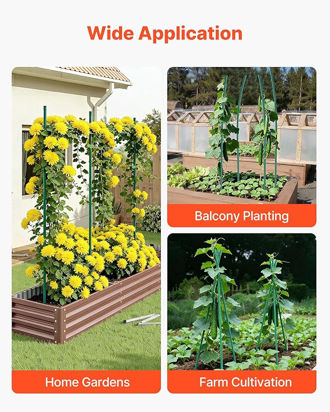 VEVOR Garden Stakes, 50 Pack, 57.28 inch, Plastic Coated Metal Tomato Stakes, Garden Sticks for Plants Support, with Pointed End and Non-Slip Bumps for Growing Climbing Plants, Outdoor Vegetables