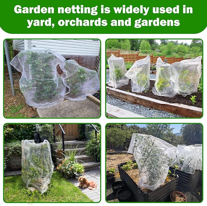 2 PCS Garden Plant Netting Cover for Fruits Tree, Garden Netting Pest Barrier with Drawstring 6 x 6.6 ft Insect Bird Barrier Netting for Garden Protection Tomato Blueberry Bush Netting Cover Bag