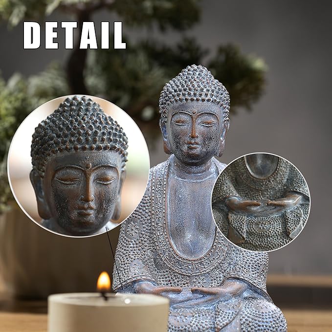 Buddha Statue Outdoor,Zen Garden Decor Buddha Sculpture for Home Meditation Decor Buda Decoration for Patio Desk Porch Yard Art Resin Decoration