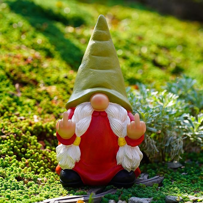 Middle Finger Gnome Statue 12.4in Female, Large Naughty Garden Gnome Statue Decoration and Lawn Ornament - Funny Garden Gnomes for Outdoor or Home Decor