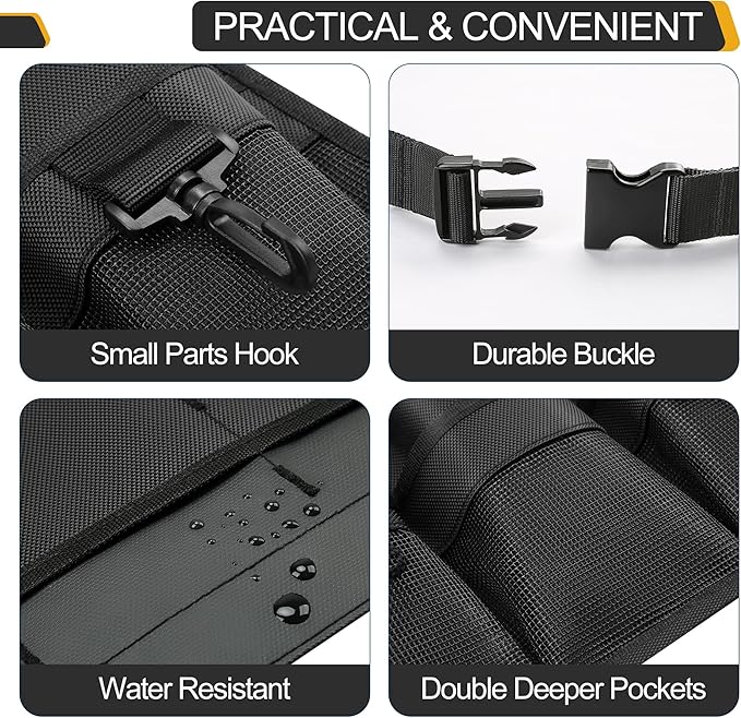 Garden Apron for Women, Adjustable Tool Belt with 8 Pockets - Heavy Duty Oxford Work Belt for Gardening, Construction (Black)