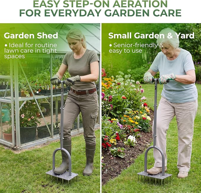 Walensee Four-Row Spike Lawn Aerator,Manual Heavy-Duty Steel Aerator Lawn Tool with 20 Sharp Spikes,Ideal for Small Yards,Lawn Edges,Spot Seeding & Soil Prep,Bare Spots Repair,Gardening Aeration Tool