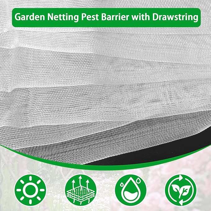 6 Pack Bird Netting for Garden Protection,Garden Netting Pest Barrier with Drawstring,3.3Ft x 2.6Ft Plant Covers Insect Bird Barrier Netting Mesh for Vegetables,Friut,Tree,Blueberry,Bushes,Tomato