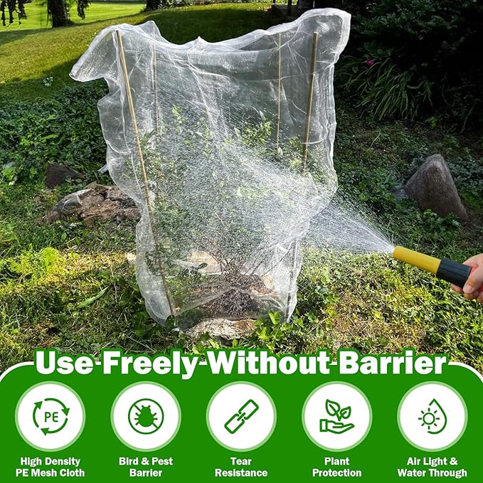 4 Pack Garden Mesh Netting for Plants 2.6x3.3ft - 3.3x4.9ft Insect Bird Netting Pest Barrier Bag with Drawstring 2 Size Fruits Tree Blueberry Bush Netting Cover Bag Protection for Vegetables Tomato