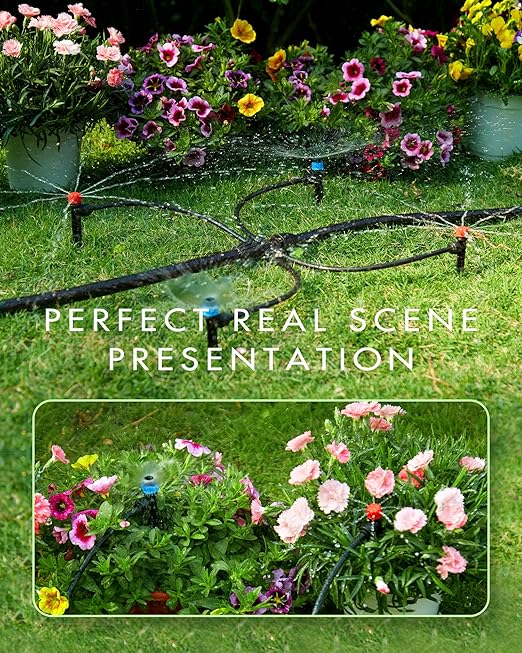 95.5FT Drip Irrigation System Kits - Automatic Garden Watering Sprinkler with 1/2 & 1/4 inch Tubing Hose Patio Misting Plant Irrigation Water Equipment Quick Connector for Greenhouse Flower Beds Lawn