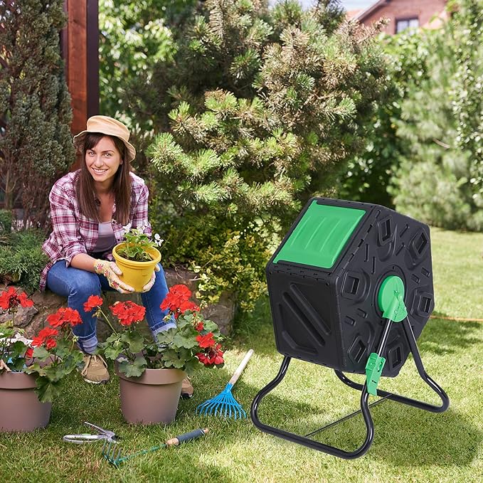 18.5 Gallon Compact Single Room Outdoor Garden BPA Free Compost Tumbler-All Season-Heavy Duty Composter