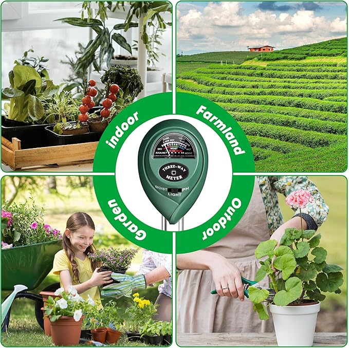 iPower Soil Meter, 3-in-1 Plant Moisture Light PH Tester for Gardening, Farming, Indoor & Outdoor Use, 4 Pack
