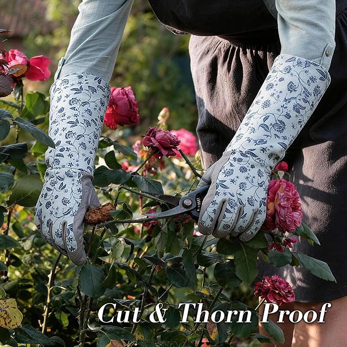 KAYGO Gardening Gloves for Women Long Sleeve, Light Protective Gloves for Yard and Outdoor Work, Best Garden Gifts for Gardener,Gray,M