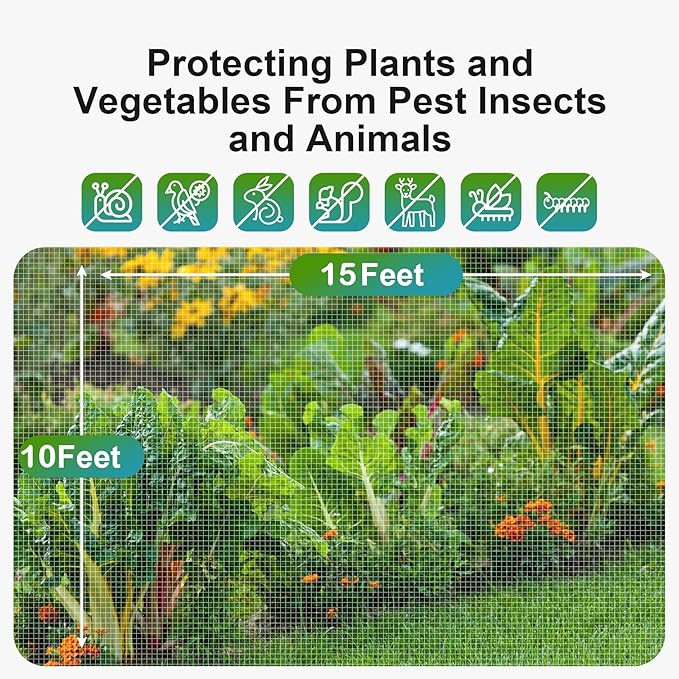 Garden Netting Pest Barrier: Ultra Fine 15'x10' Bug Netting for Garden Protection Row Cover Raised Bed Screen Mesh Greenhouse Mosquito Net, Protecting Tree Plants Vegetable Flowers Fruits