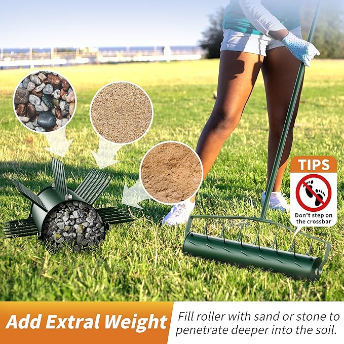 18” Lawn Aerator, Heavy-Duty Manual Lawn Aerator Tool with 50” Metal Handle for Lawn Care, Grass Aerator Lawn Aeration Machine for Garden, Yard, Cropland to Loose Soil