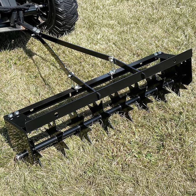 YITAMOTOR 32" Tow Spike Lawn Aerator, Manual Tow Behind Rolling Lawn Aerators with 8 Spikes, 100 LBS Heavy Duty ATV Core Aeration Black Tool for Lawn, Yard, Garden & Patio
