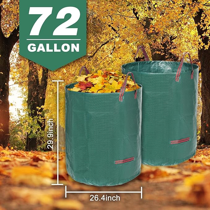 Joyhalo Reusable Yard Waste Bags, 72 Gallon Lawn And Leaf Bags 3 Pack, Heavy Duty Garden Bags With Gardening Gloves, Standable Garden Waste Bag With 4 Handles, Camping Yard Recycling Bag For Leaves