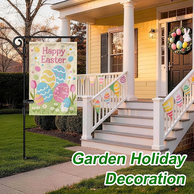 HOOSUN Garden Flag Stand Holder Easy to Install Strong and Sturdy wrought iron Pole Fits Mini Flag 12.5" x 18" no need Extra accessories to fixed flag,Garden flag pole without flag