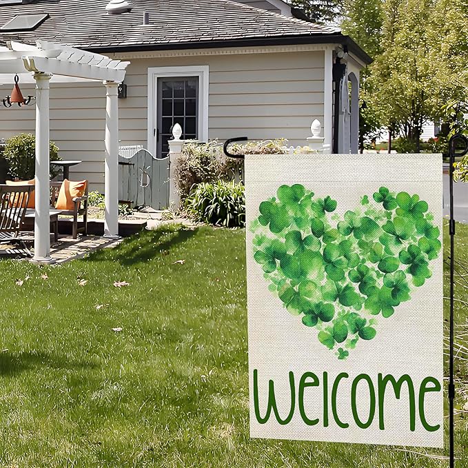 St Patricks Day Garden Flags Decor,12x18 Double Sided St. Patrick's Day Yard Outdoor Decorations Shamrock Decoration Party Anniversary House Front Yard Lawn Outside Decors Garden Flag