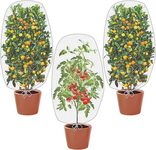 Alpurple 3 PCS Insect Bird Barrier Netting Mesh with Drawstring- 3.2 x 2.6 Feet Fruit Tree Net-Garden Netting Plant Cover for Protect Plant Fruits Flower from Insect Bird Eating