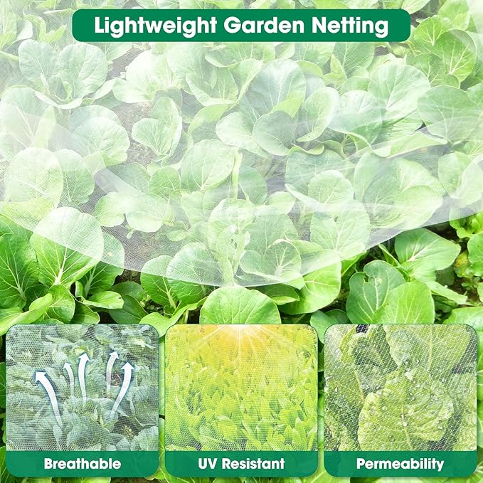 Unves 2 Pack 10 x 33 FT Garden Netting, Mosquito Net Ultra Mesh for Garden Protection Vegetable Fruits, Raised Bed Plant Covers Insect Bird Netting Protect Plants from Birds Bugs