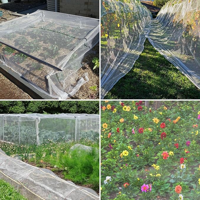 Unves 2 Pack 10 x 33 FT Garden Netting, Mosquito Net Ultra Mesh for Garden Protection Vegetable Fruits, Raised Bed Plant Covers Insect Bird Netting Protect Plants from Birds Bugs