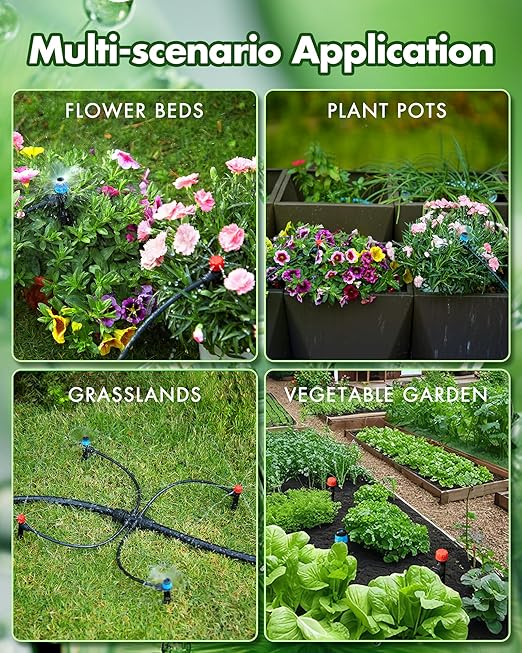 95.5FT Drip Irrigation System Kits - Automatic Garden Watering Sprinkler with 1/2 & 1/4 inch Tubing Hose Patio Misting Plant Irrigation Water Equipment Quick Connector for Greenhouse Flower Beds Lawn