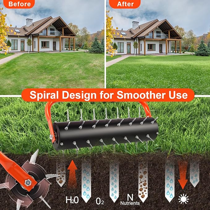 sancat Lawn Aerator, 21" Push Coring Aerator,Preasembled Spike Gardening Aerator Tool,Lawn Plug Soil Aerator,Aerator Lawn Tool,75" Adjustable Handle,Heavy Duty Aerator for Lawn,Garden,Farm Care.
