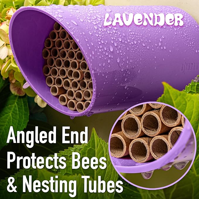 Rivajam Color Splash Mason Bee House - Vibrant & Strong Waterproof Bee Hotel & Insect Habitat - Mason Bee Tubes Filled Bee Houses for The Garden - Pollinator House Bug Hotel Gardening Gifts