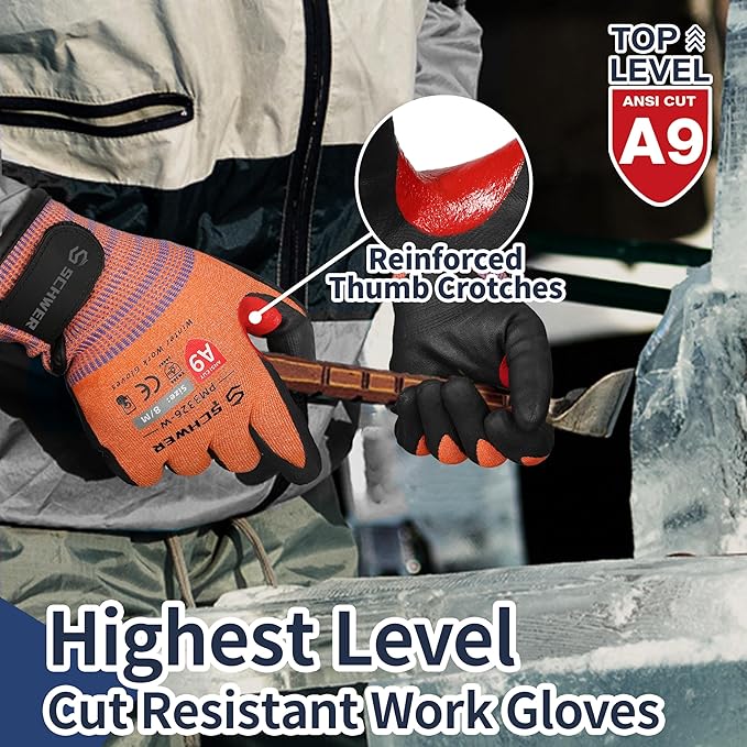 Schwer FreezeGuard-X Winter Work Gloves for Men and Women, ANSI A9 Cut Resistant Gloves for Extreme Protection, Freezer Glove With Super Grip, Touchscreen, Thermal Insulated, PM3326-W (M,1 Pair)