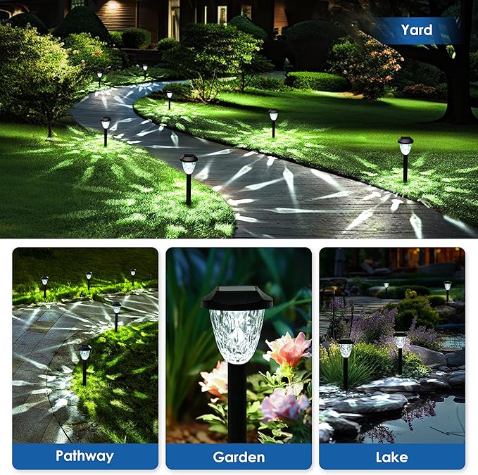 GIGALUMI 16 Pack Solar Outdoor Lights, Bright Solar Pathway Lights with Great Pattern, Waterproof Auto On/Off Light for Outside Garden Walkway Driveway Lawn Pathway