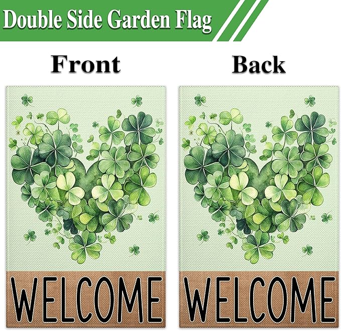 St Patrick'S Day Garden Flags for Outside 12×18 Floral Welcome Garden Flags 3 Ply Shamrocks Flag for Outdoor Yard House Lawn Holiday Sign Decor