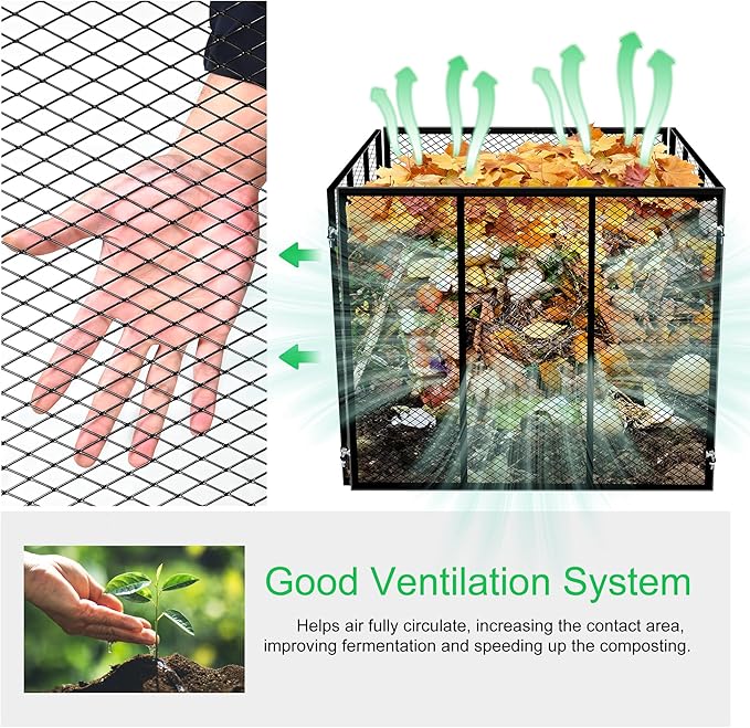 Large Compost Bin Outdoor - 172Gallon Metal Wire Mesh Compost Bins with Rust-Proof Coating, Easy to Assemble Square Garden Compost Bin for Yard Waste, Leaves & Kitchen Scraps, 37x37x30 Inches