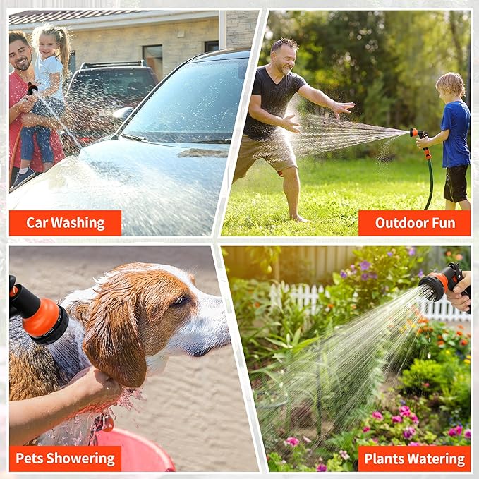 NEXCOVER Garden Hose Nozzle Sprayer - 7 Adjustable Watering Patterns Nozzle for Water Hose, Non-Slip Garden Spray Nozzle for Car Washing, Watering Plants, Pets Showering, Lawns Cleaning, Orange
