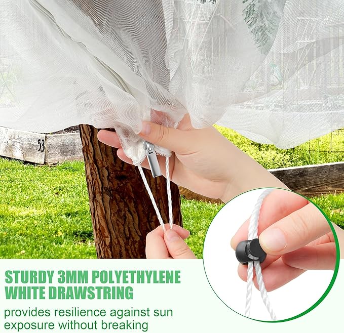 Tree Netting Bird Netting Cover 2.6 x 3.3 Ft, 4 x 6 Ft Large Heavy Duty Garden Plant Protection Net with Zipper & Drawstring for Tomato, Blueberry, Fruit & Vegetable Trees
