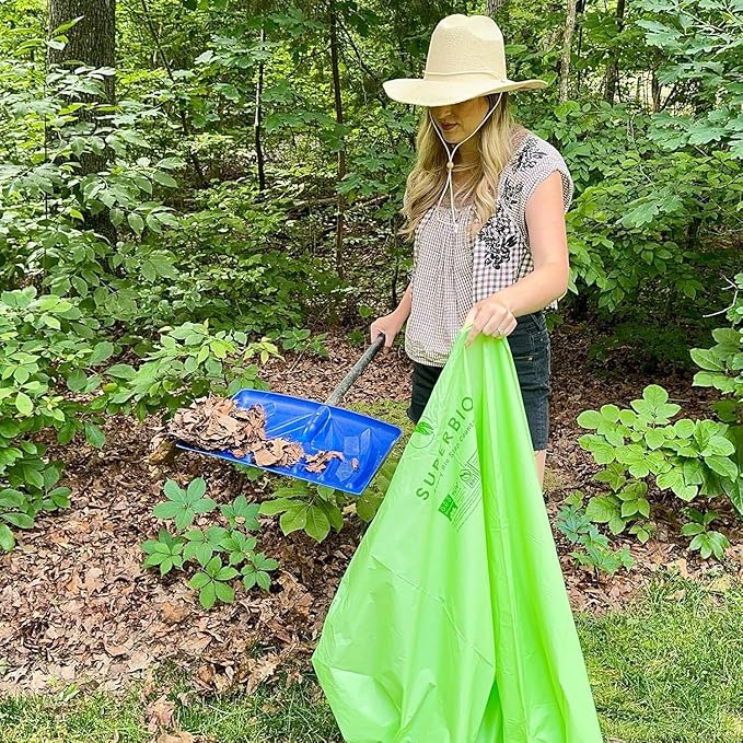 SUPERBIO 55 Gallon Compostable Yard Waste Bags, Lawn & Leaf Bags, Heavy Duty Extra Thick 1.57 Mil, 10 Count, 208.1 Liter, BPI and OK compost INDUSTRIAL