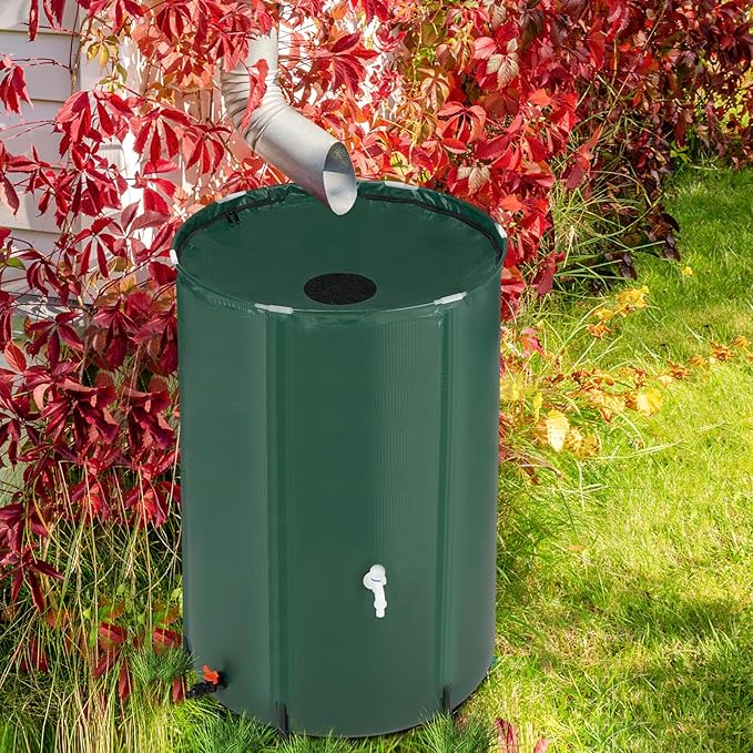 VINGLI 100 Gallon Collapsible Rain Barrel, Portable Water Storage Tank, Rainwater Collection System Downspout, Water Catcher Container with Filter Spigot Overflow Kit