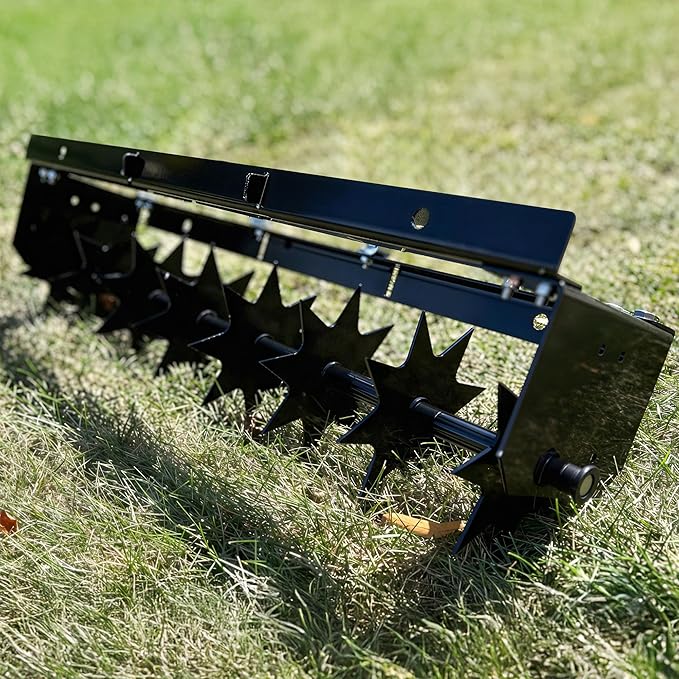 YITAMOTOR 32" Tow Spike Lawn Aerator, Manual Tow Behind Rolling Lawn Aerators with 8 Spikes, 100 LBS Heavy Duty ATV Core Aeration Black Tool for Lawn, Yard, Garden & Patio