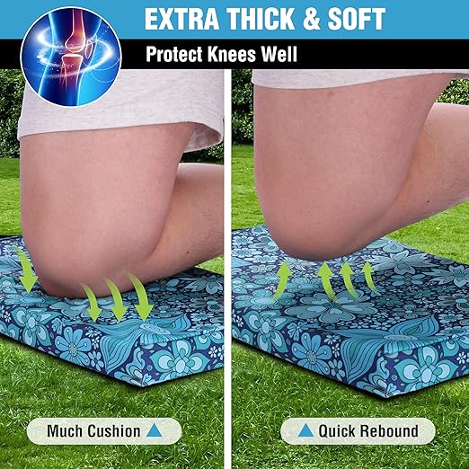 WORKPRO 17" Kneeling Pad with Removable Cover, Soft Pad Cushioning for Knee, Large Foam Kneeler Pad for Gardening, Daily Chores, Workout Supplies, Blue Floral Printing