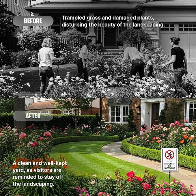 SmartSign 10 x 7 inch “Please Keep Off Of The Landscaping” LawnPuppy Yard Sign and 18 inch Stake Kit, 40 mil Laminated Rustproof Aluminum, Red, Black and White, Set of 1, Made in USA