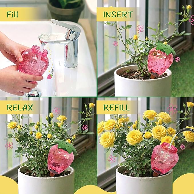 Extra Large Plant Watering Globes for Plants - 19oz Plant Watering Devices, Vacation Self Watering Globes with Slow Release, Indoor Plant Watering Bulbs, Plastic, 2-Pack(1 Pineapple & 1 Strawberry)