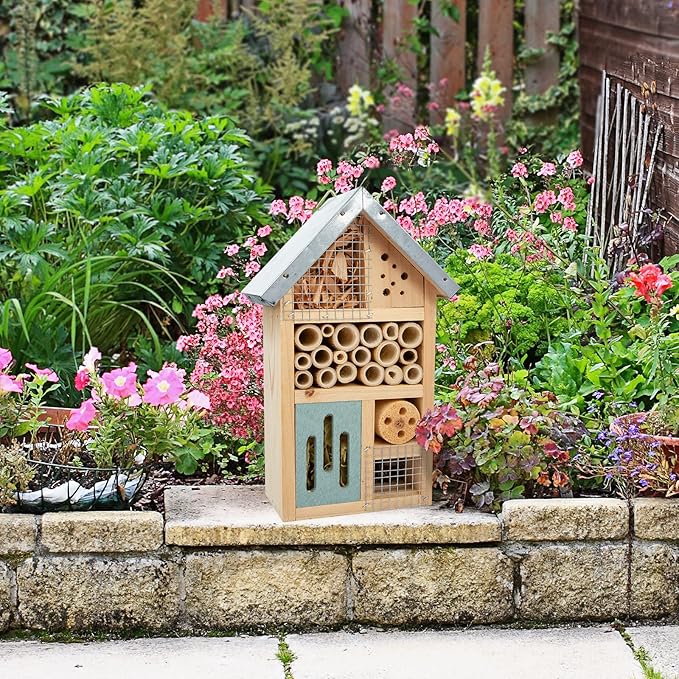 Niteangel Natural Wooden Insect Hotel, Garden Insect House for Ladybugs, lacewings, Butterfly, Bee, Bug